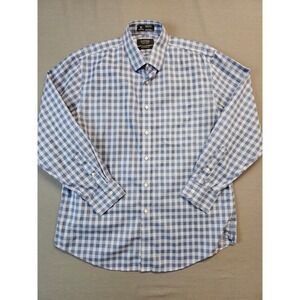Nordstrom Mens Shop Wrinkle Free Gingham Button Down Shirt Traditional Fit Blue